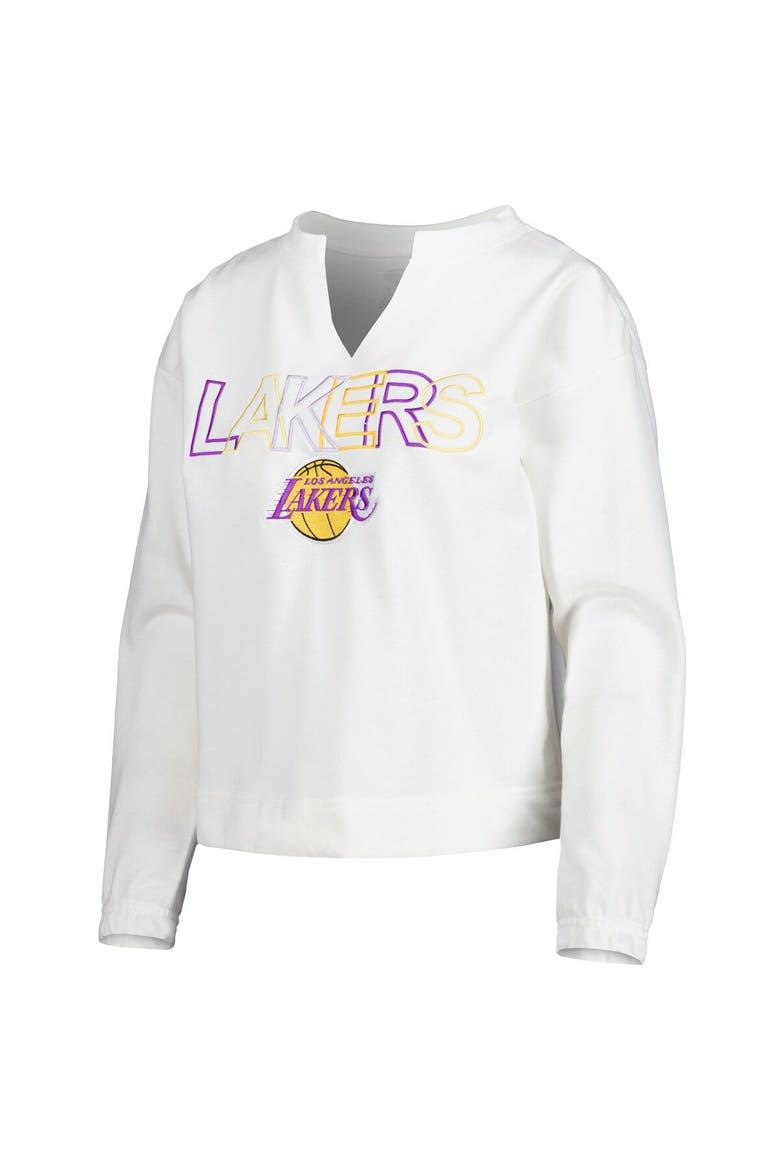 Women's Concepts Sport  White Los Angeles Lakers Sunray Notch Neck Long Sleeve T-Shirt, Alternate, color, White