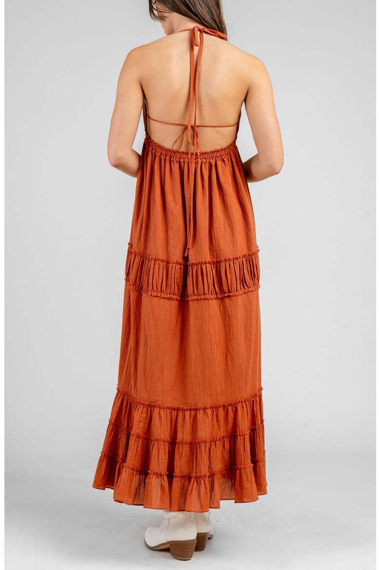 Gauze Maxi Halter Dress, Alternate, color, CARAMEL