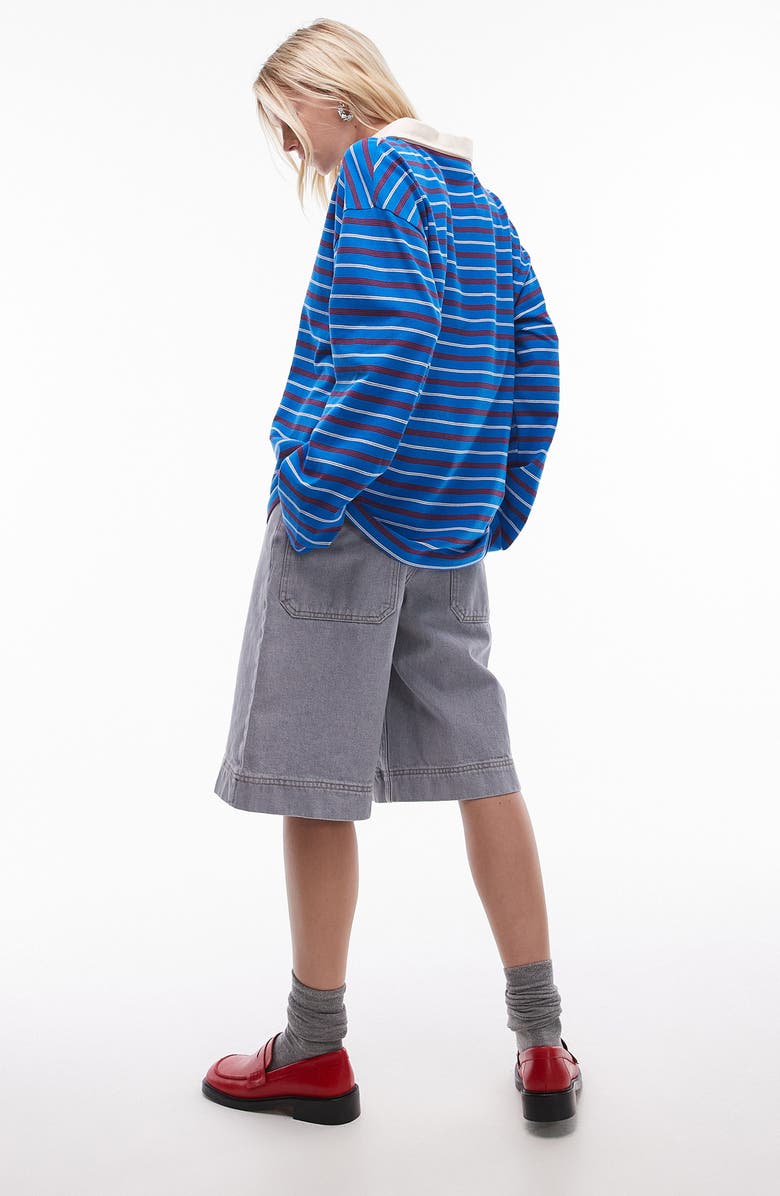 Topshop Stripe Long Sleeve Piqué Polo, Alternate, color, 