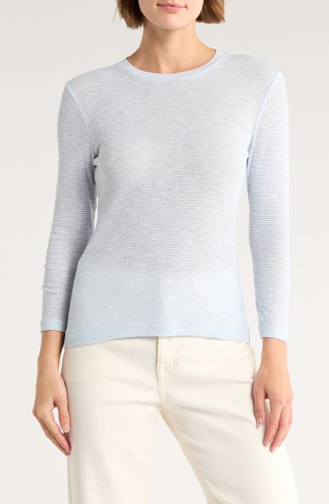 Microstripe Three-Quarter Sleeve T-Shirt