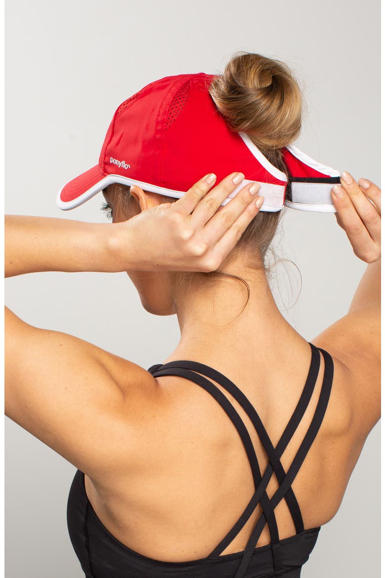Zena Water Resistant PONYFLO Cap, Alternate, color, RED