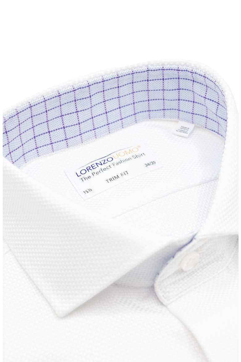 Trim Fit Basketweave Cotton Dress Shirt, Alternate, color, WHITE