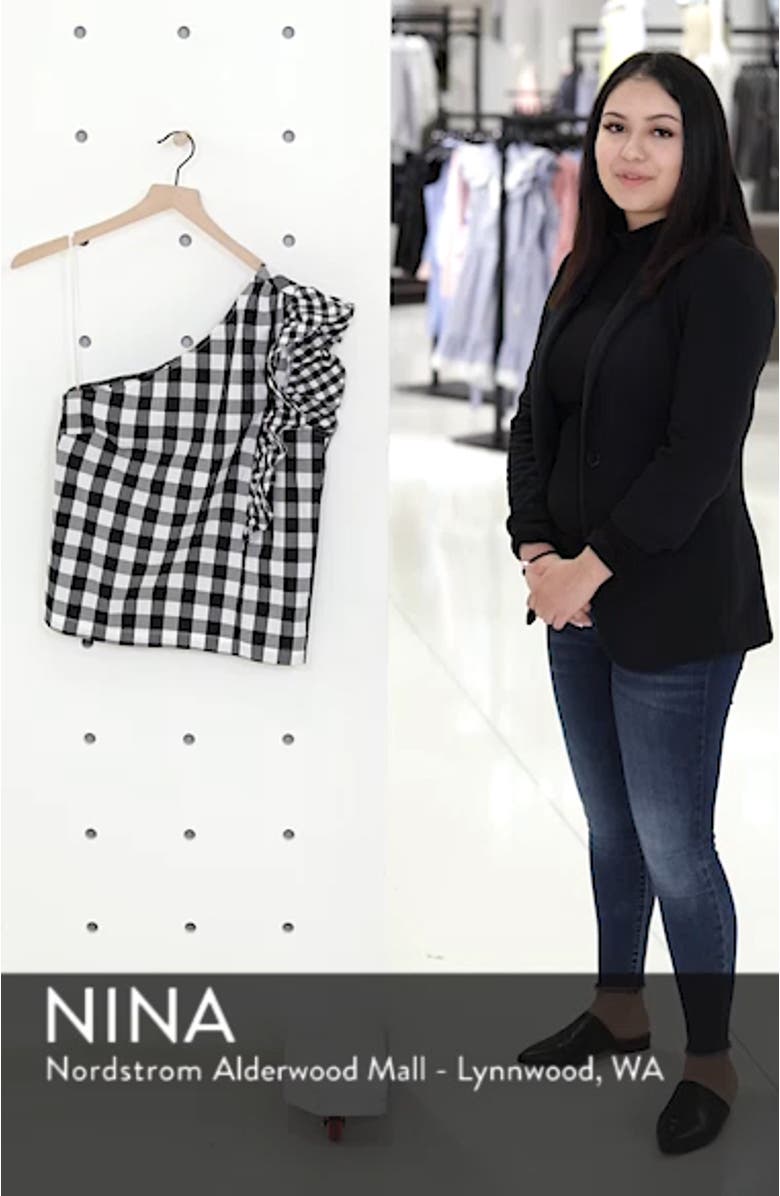 Maybe One-Shoulder Mix Gingham Top, sales video thumbnail