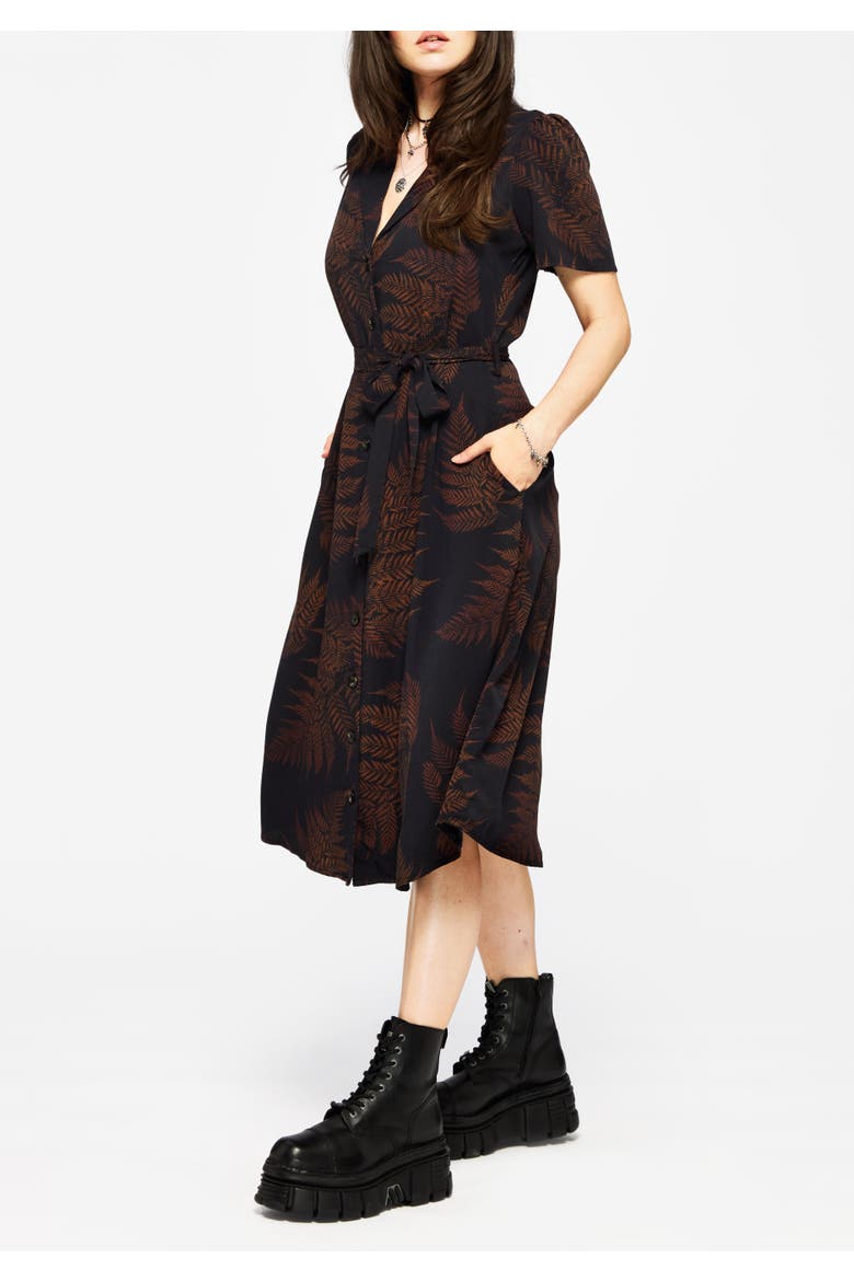 Ruin Fern Printed Midi Dress, Alternate, color, Black