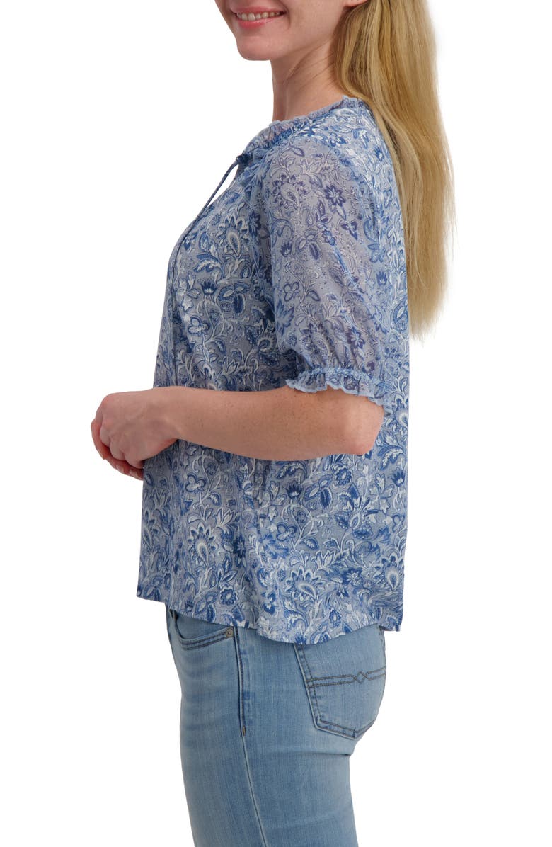 Lucky Brand Puff Sleeve Top, Alternate, color, Blue Floral