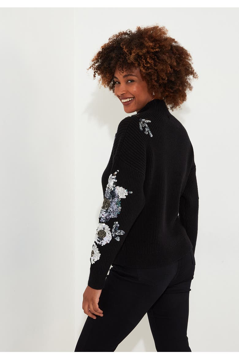 Mockneck Shimmer Sweater, Alternate, color, SILVER SEQUIN FLORAL
