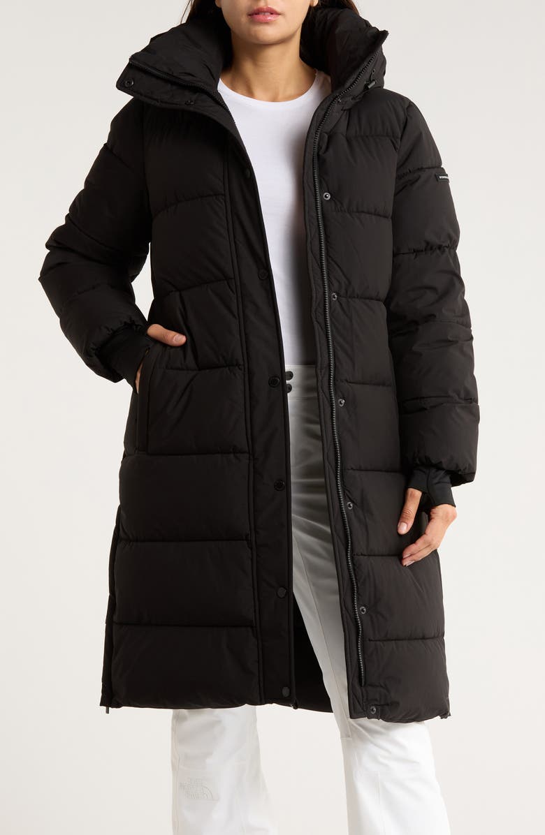 BCBGeneration Pillow 3/4 Hooded Longline Puffer Coat, Alternate, color, Black