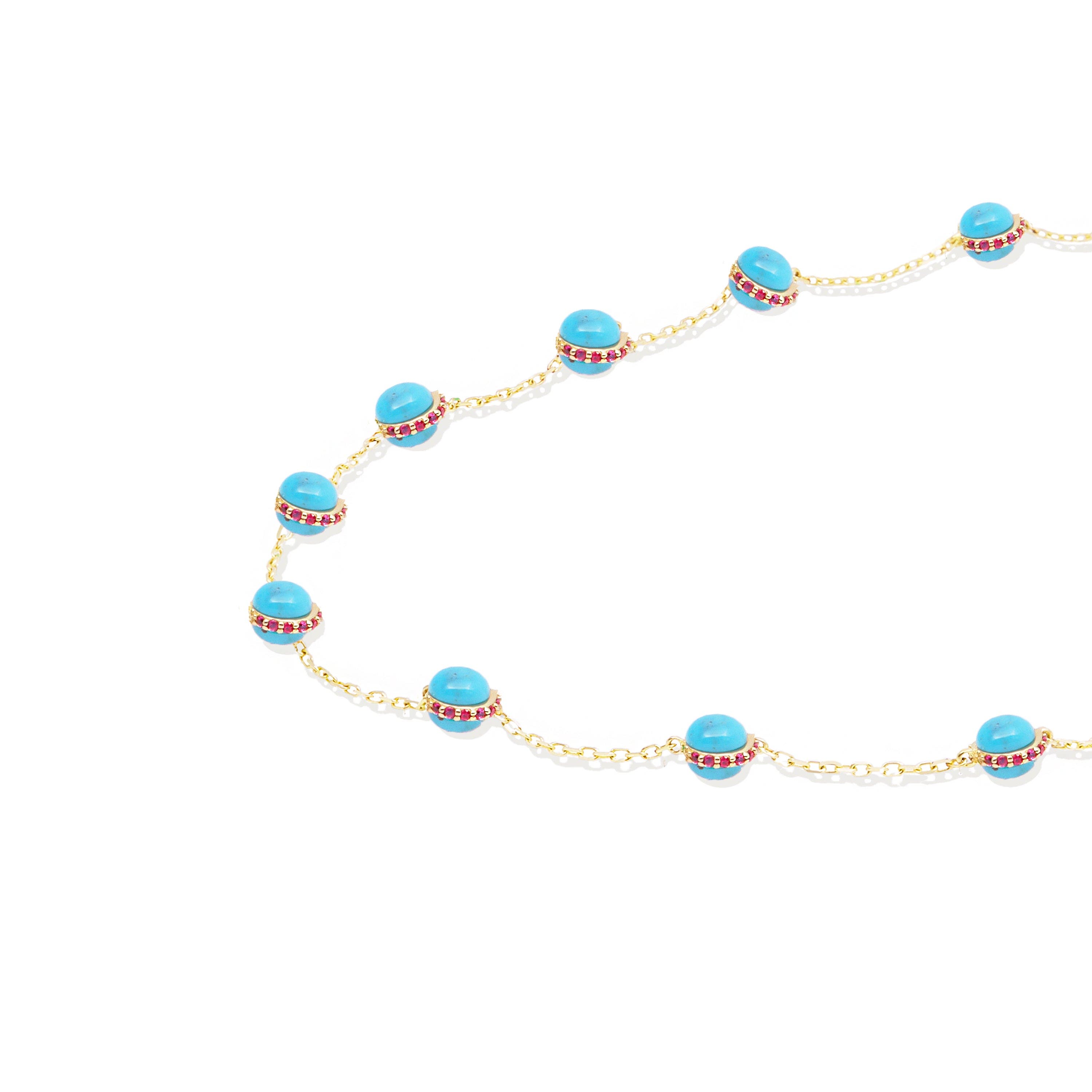 Turquoise & Pink Sapphire-Gold