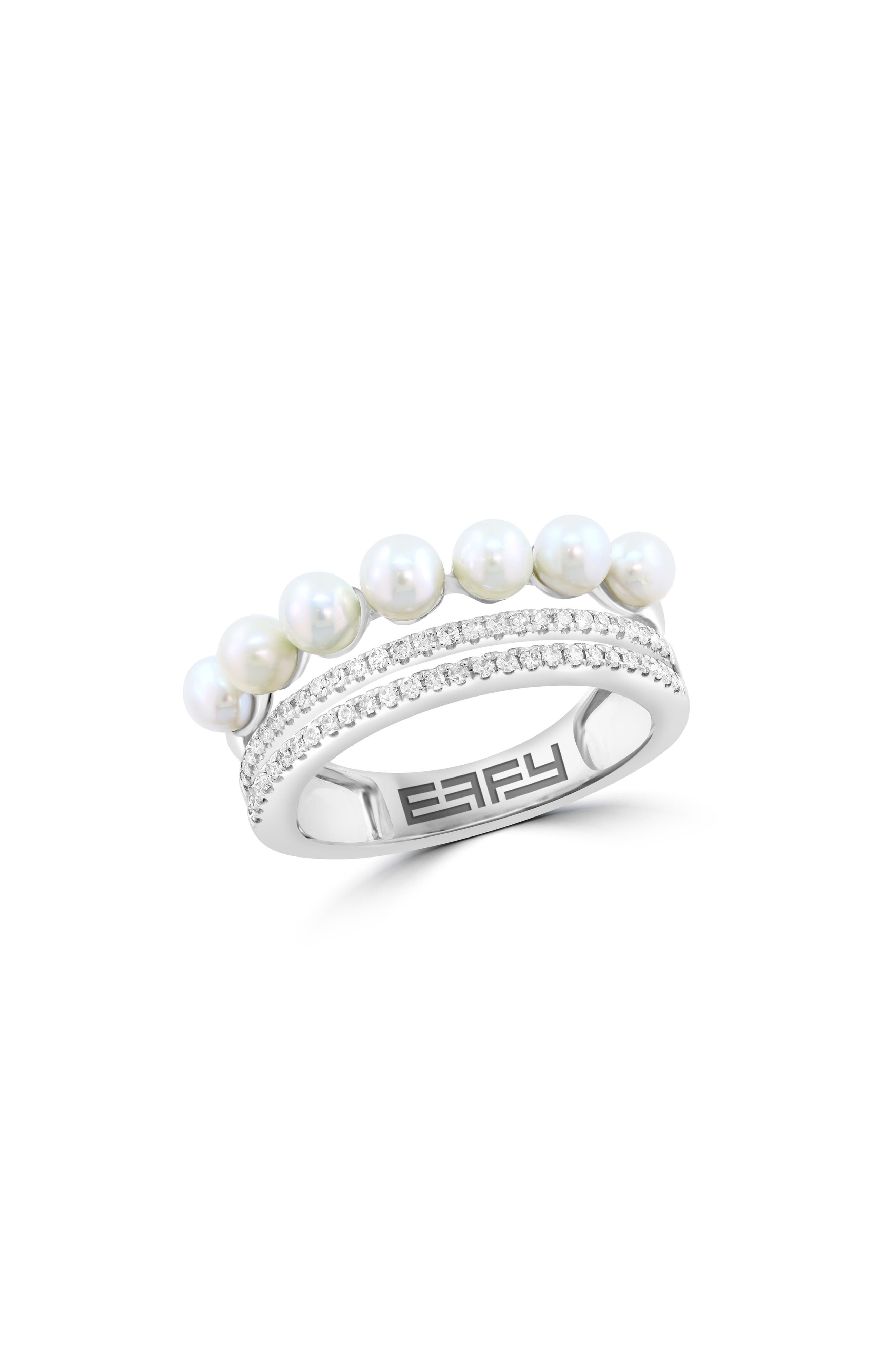 EFFY Sterling Silver Freshwater Pearl & Diamond Triple Band Ring