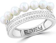 EFFY Sterling Silver Freshwater Pearl & Diamond Triple Band Ring