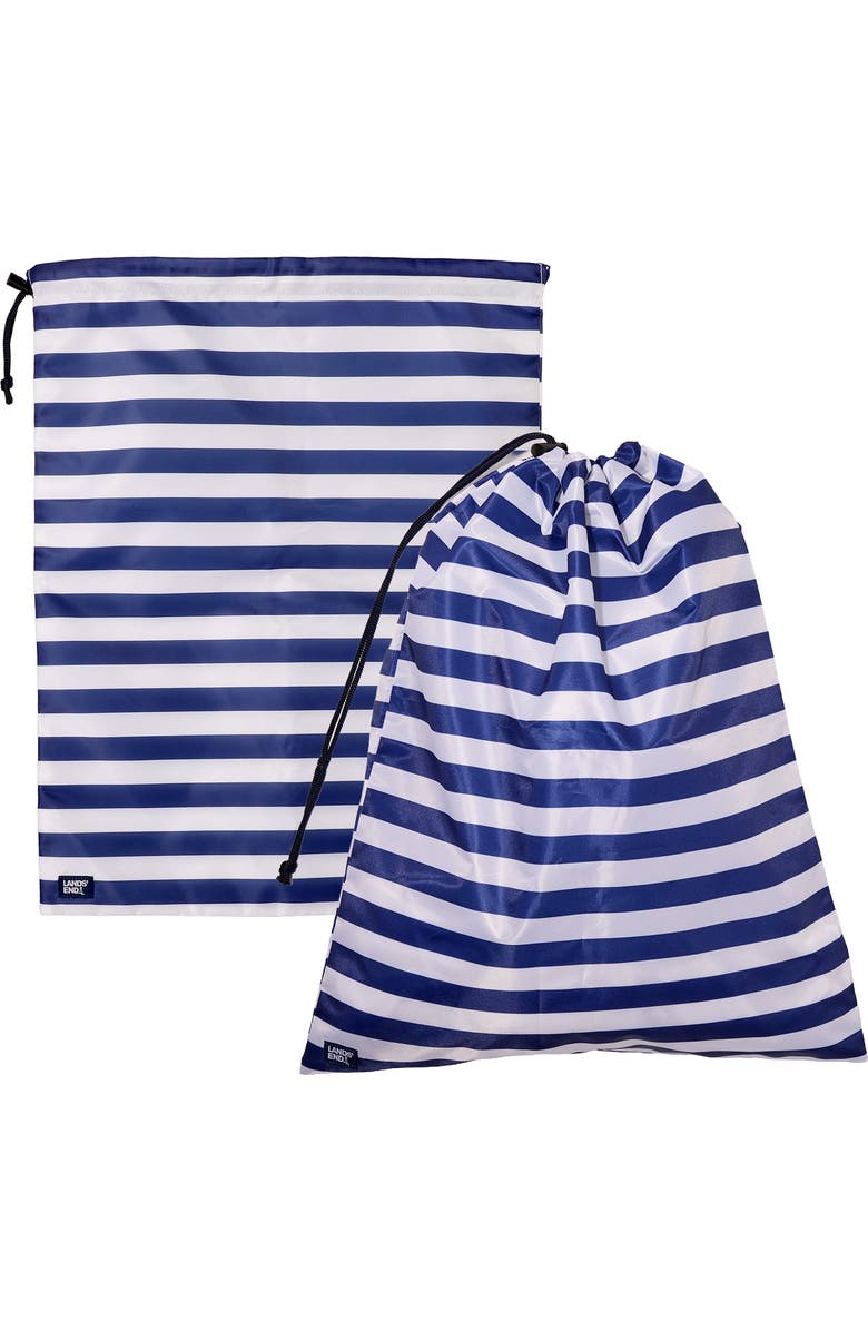 Lands' End Travel Laundry Bags 2-Pack, Polyester Canvas Dirty Clothes Travel Bag with Drawstring, Main, color, Navy