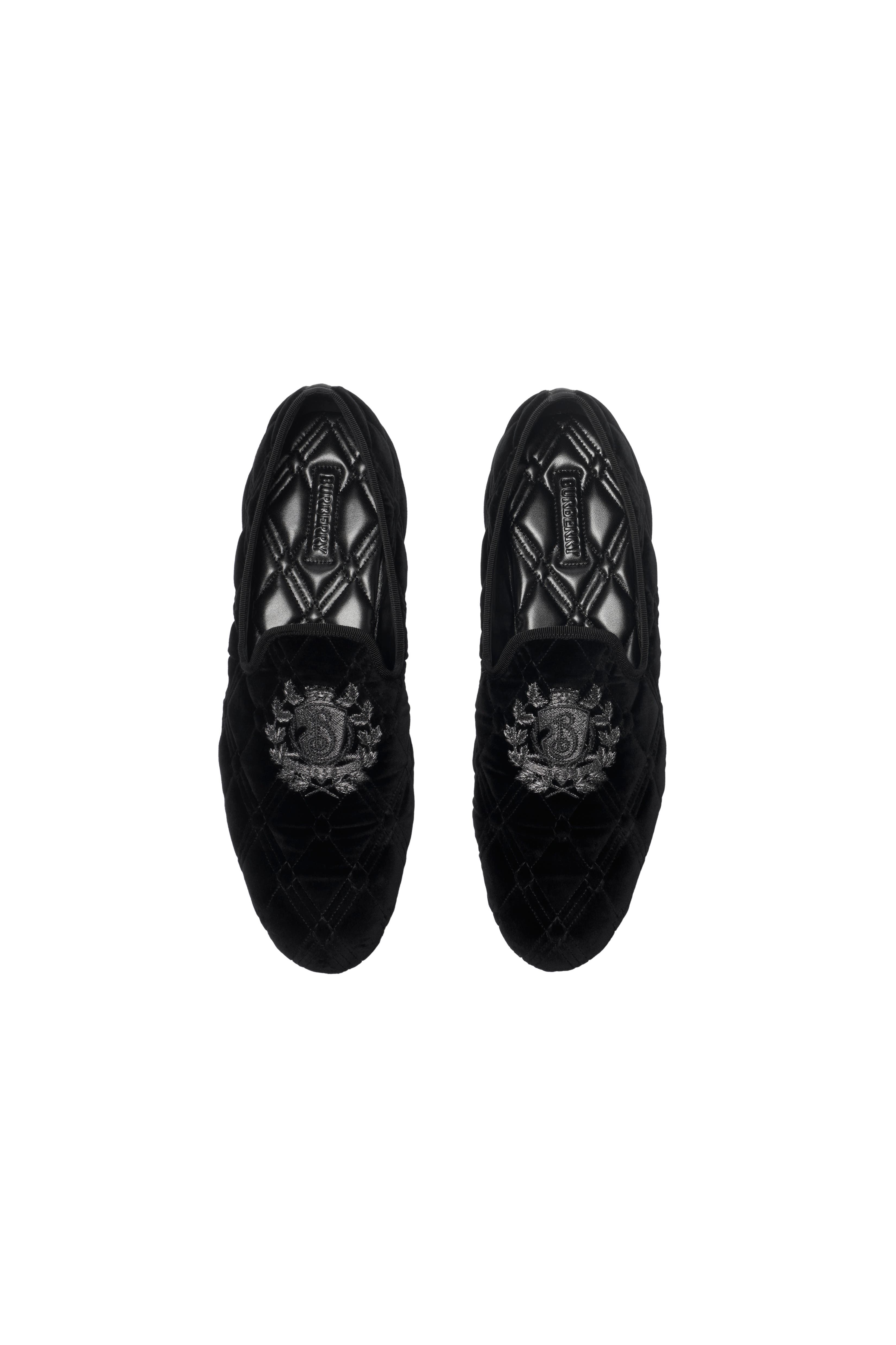 Burberry Quilted Velvet Estate Slippers, Alternate, color, Black