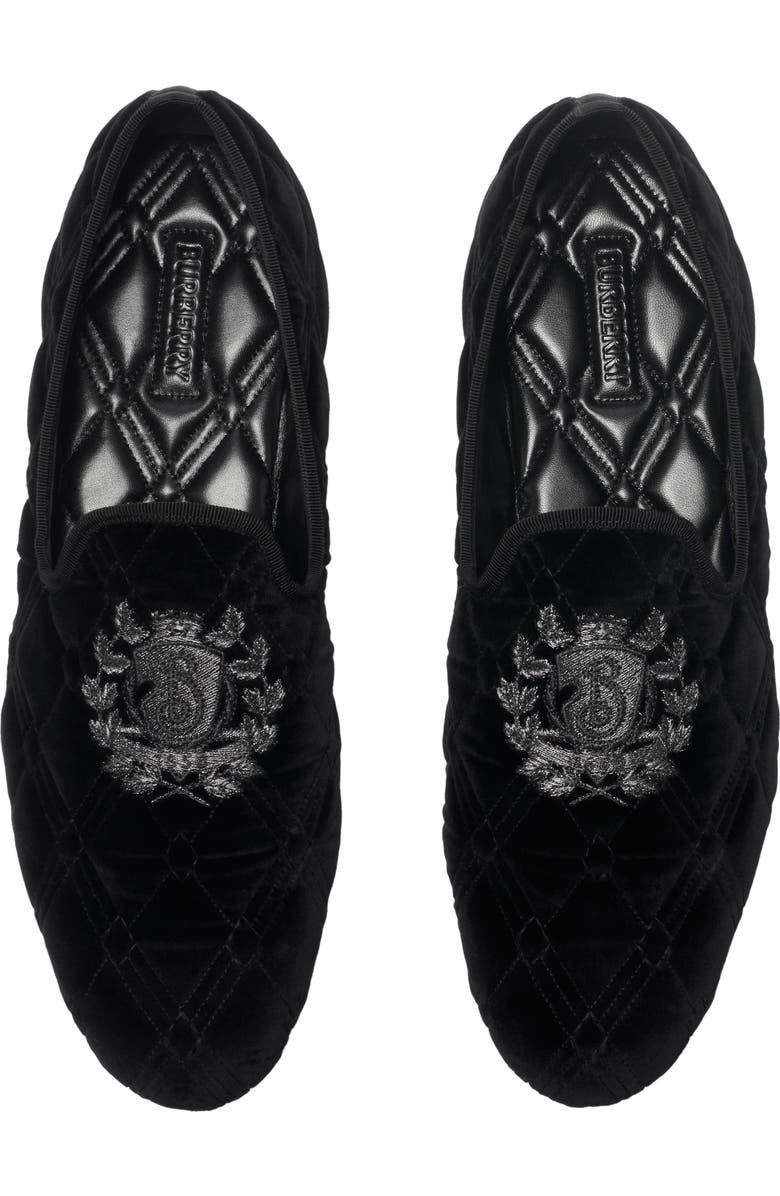 Burberry Quilted Velvet Estate Slippers, Alternate, color, Black