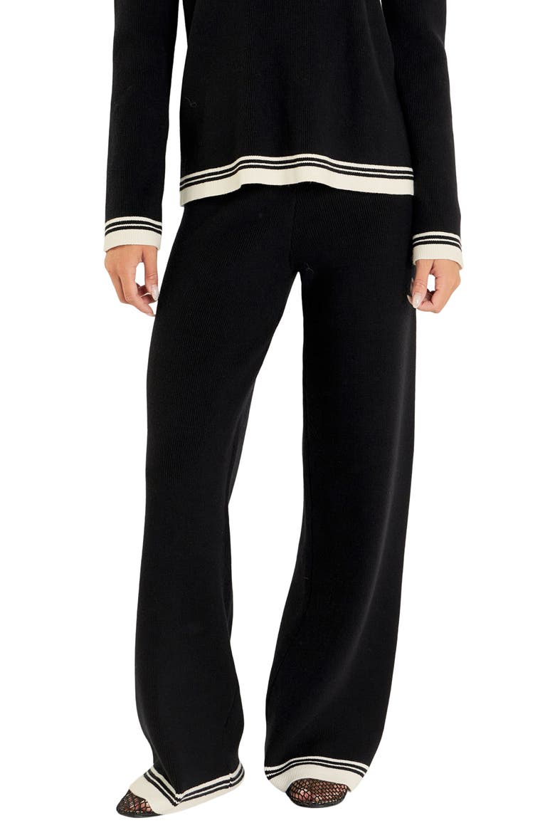 Contrast Stripe Wide Leg Knit Pants, Main, color, BLACK/ IVORY