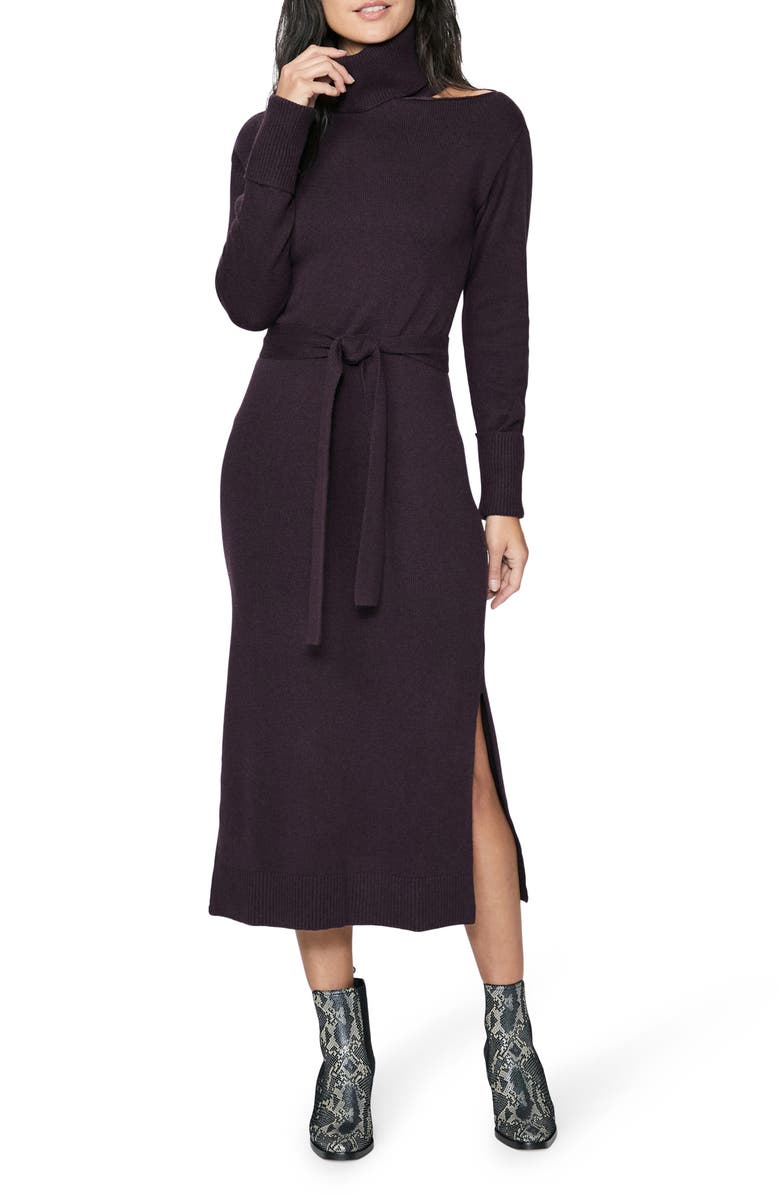 PAIGE Raundi Shoulder Cutout Long Sleeve Wool Blend Sweater Dress, Alternate, color, Black Cherry