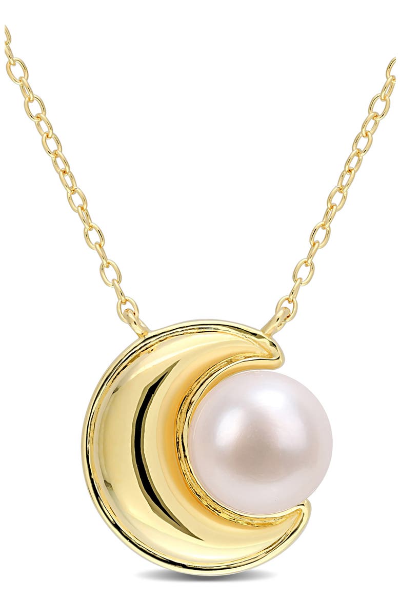 Yellow Rhodium Plated Sterling Silver 8-8.5mm Cultured Freshwater Pearl Necklace, Main, color, WHITE