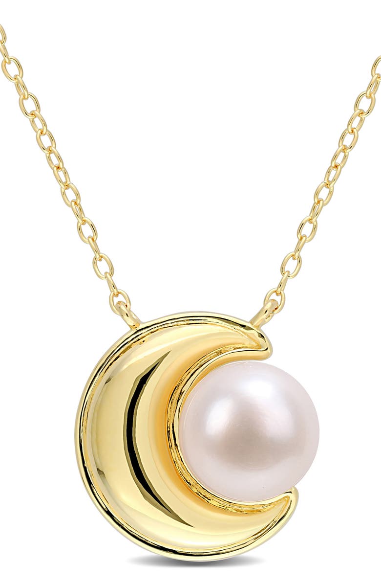 DELMAR Yellow Rhodium Plated Sterling Silver 8-8.5mm Cultured Freshwater Pearl Necklace, Main, color, White