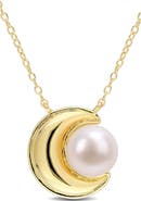 DELMAR Yellow Rhodium Plated Sterling Silver 8-8.5mm Cultured Freshwater Pearl Necklace