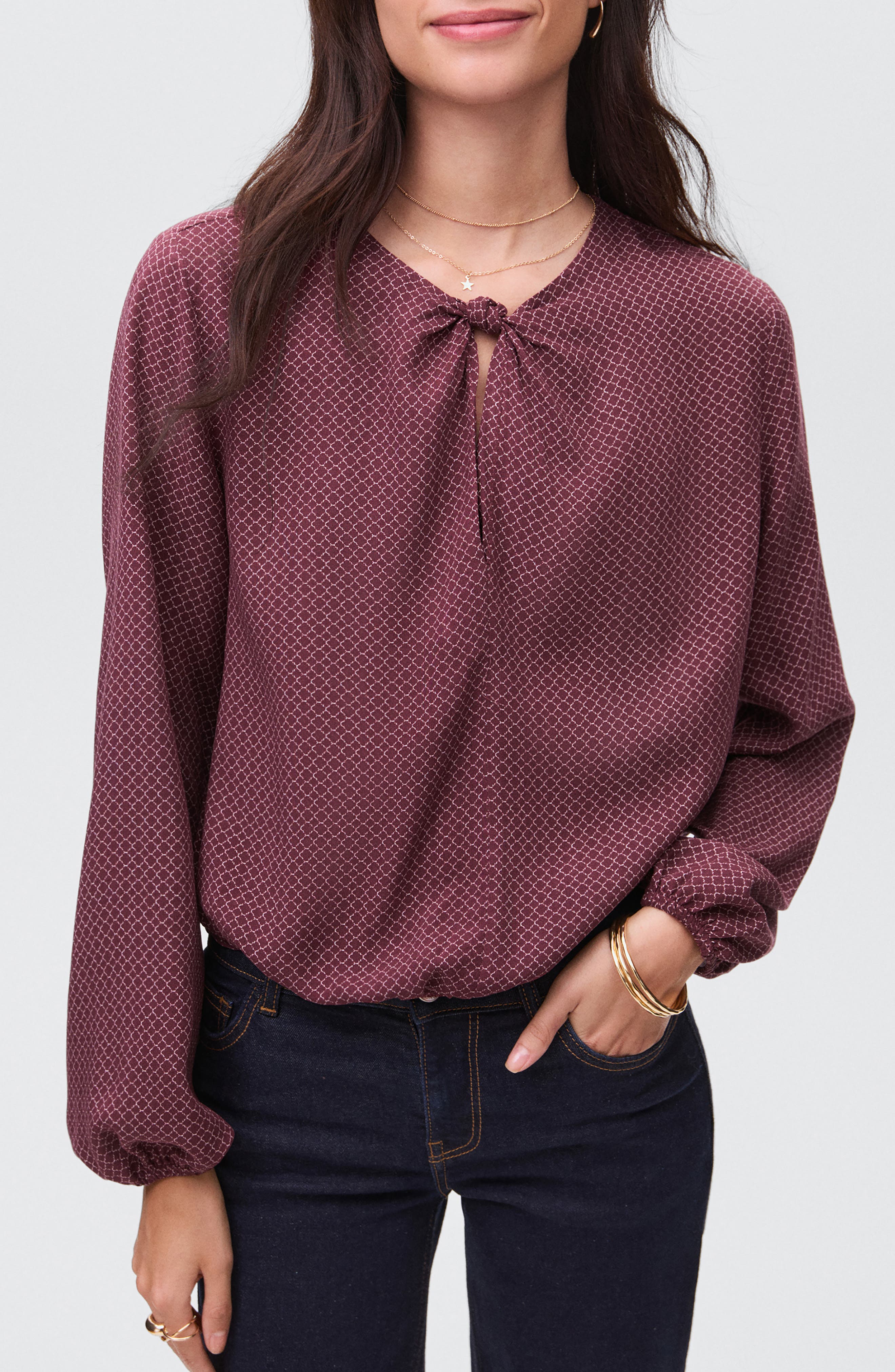 Mango Teen Knotted Puff Sleeve Top In Burgundy