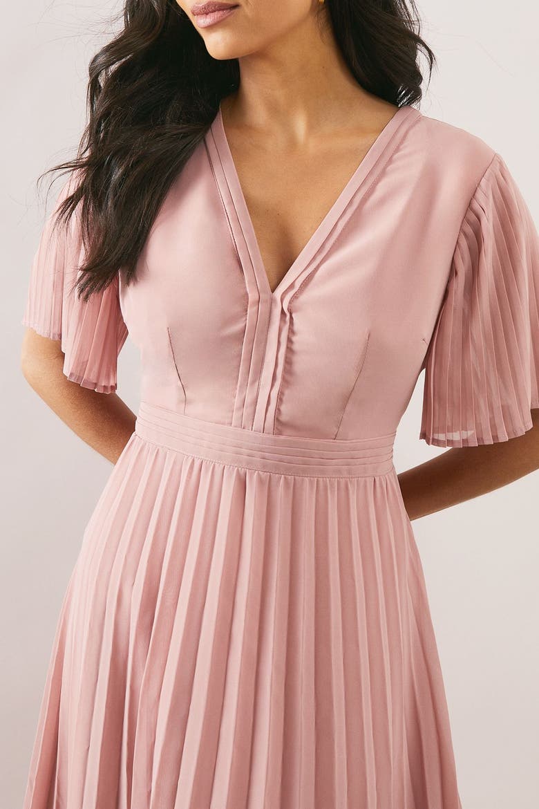 Chiffon Pleated Sleeve Midi Dress, Alternate, color, Rose