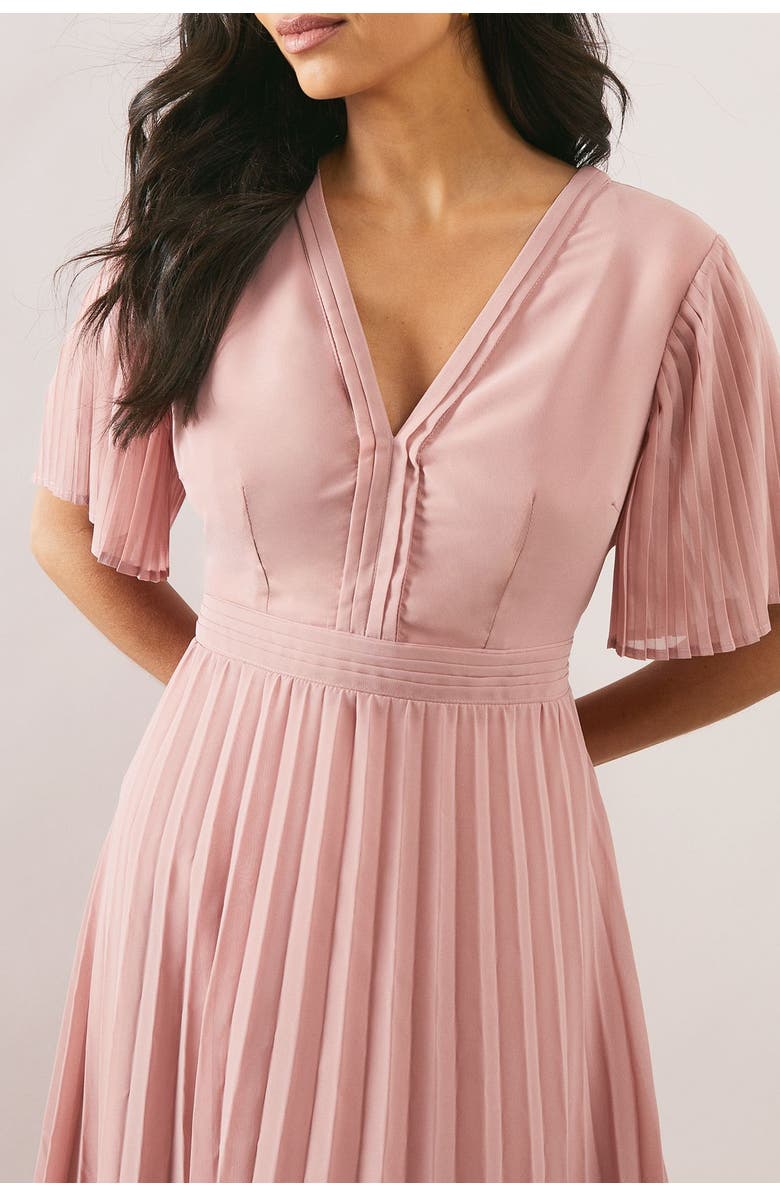 Wallis Chiffon Pleated Sleeve Midi Dress, Alternate, color, Rose