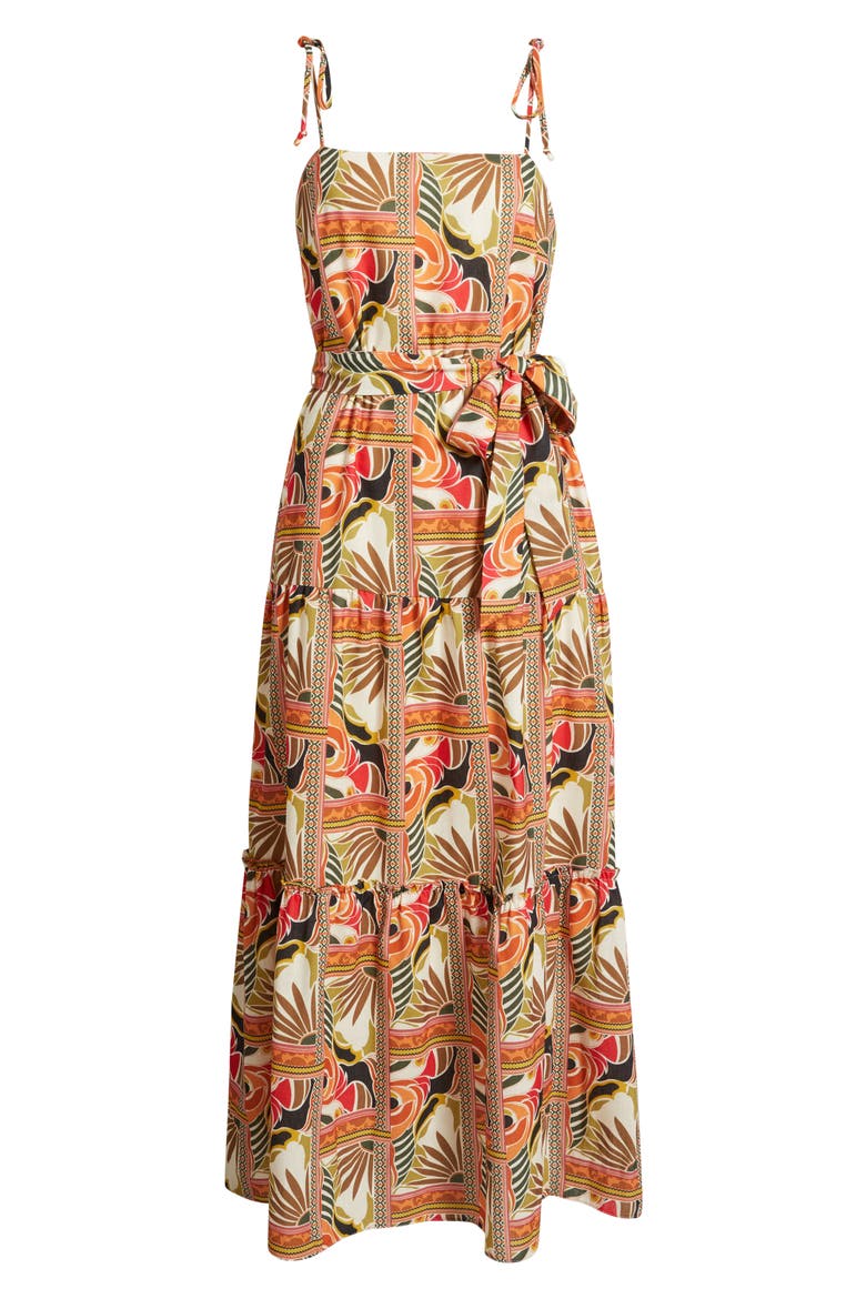 Printed Tie Belt Maxi Sundress, Alternate, color, ORANGE MULTI