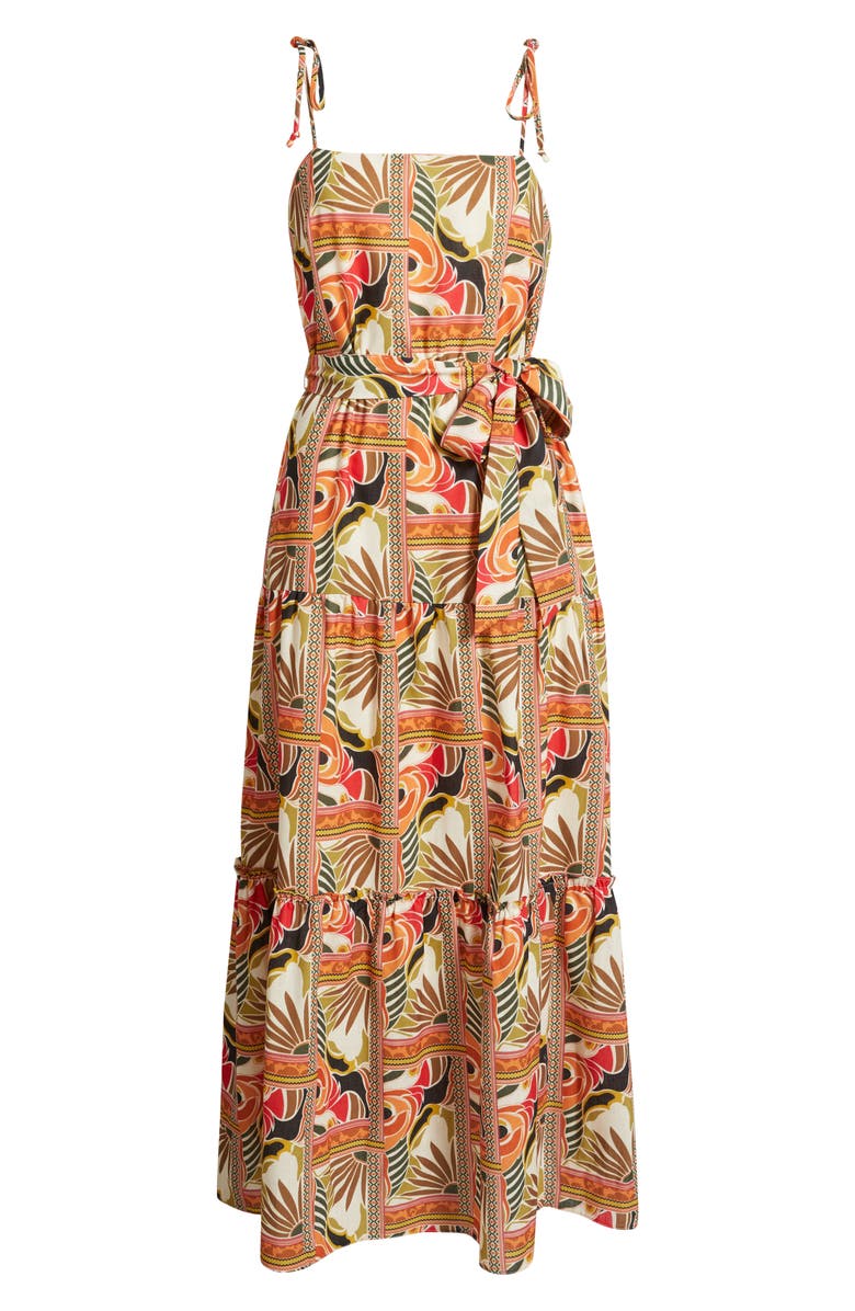 Julia Jordan Printed Tie Belt Maxi Sundress, Alternate, color, Orange Multi
