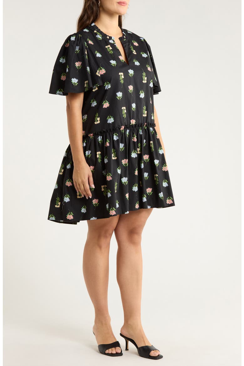 Mayrel Floral Rockabye Cotton Trapeze Dress, Alternate, color, BLACK-CORAL-GREEN