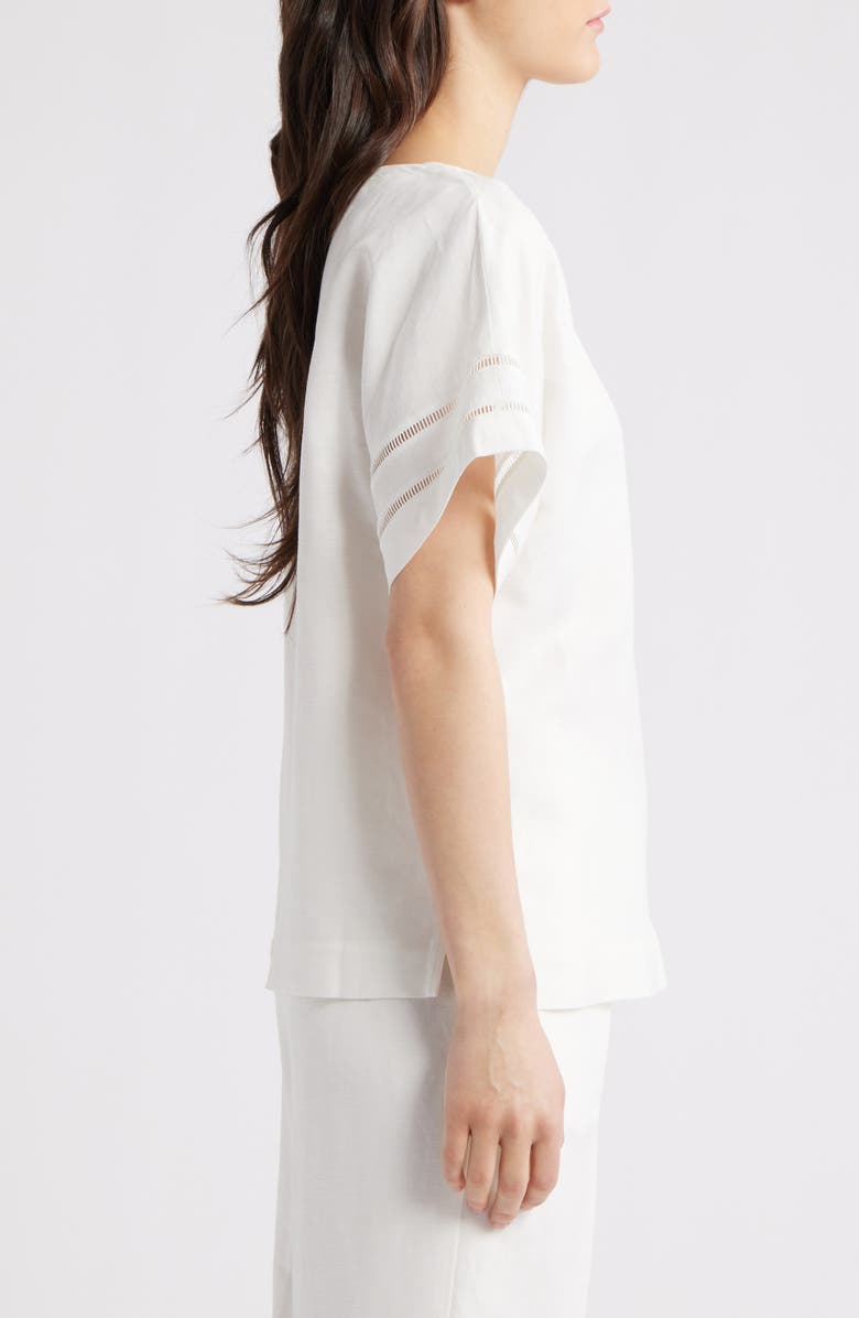 Anne Klein Ladder Stitch Inset Linen Blend Top, Alternate, color, 