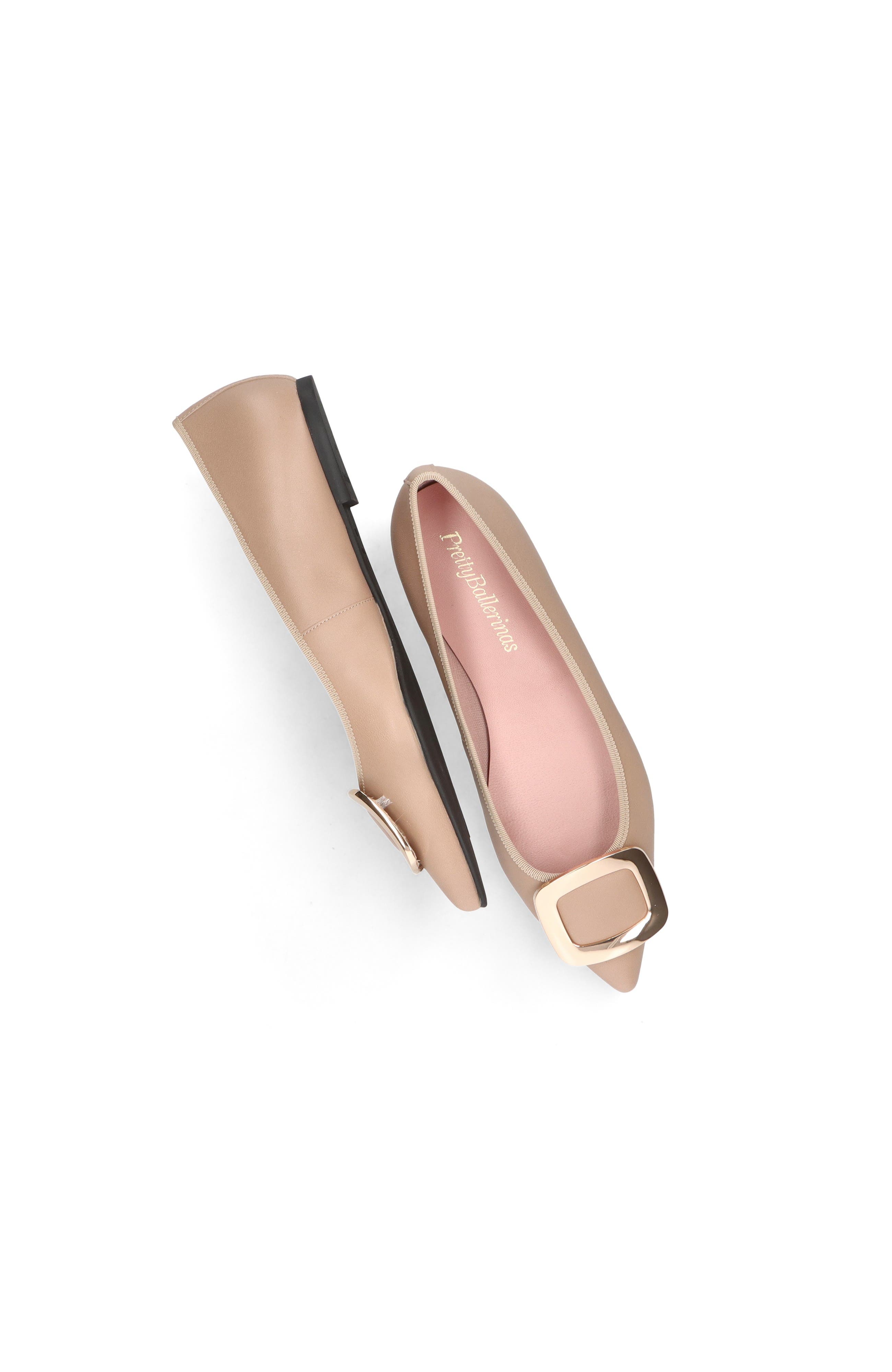 Pointed Toe Buckle Ballet Flat, Alternate, color, Caramel