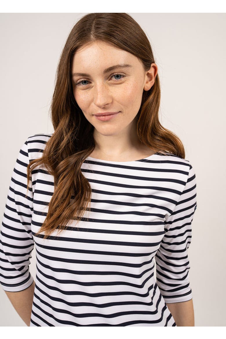 PROPRIANO - UV Fabric Striped Dress, Alternate, color, white/navy