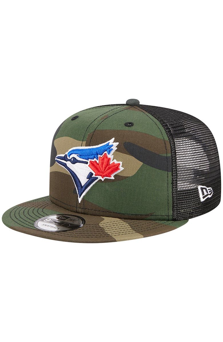 New Era Men's New Era Camo Toronto Blue Jays Woodland Camo Trucker 9FIFTY Snapback Hat, Main, color,
