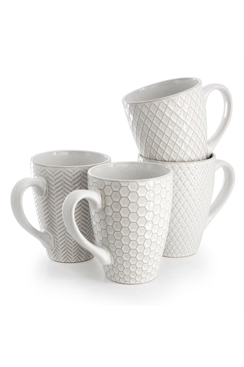 4 Piece 16 Ounce Stoneware Assorted Pattern Mug Set, Alternate, color, White