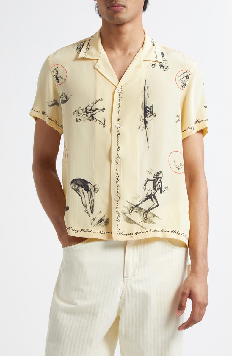 Bode Games Silk Camp Shirt, Main, color, Yellow
