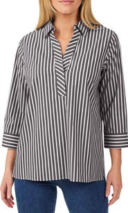 Foxcroft Sophia Stripe Three-Quarter Sleeve Stretch Tunic