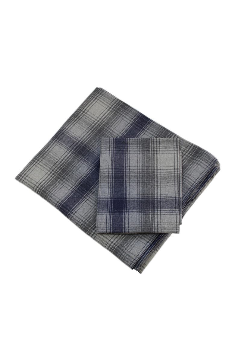 BELLE EPOQUE Flannel Sheet Set Blue Plaid, Main, color, Blue Plaid