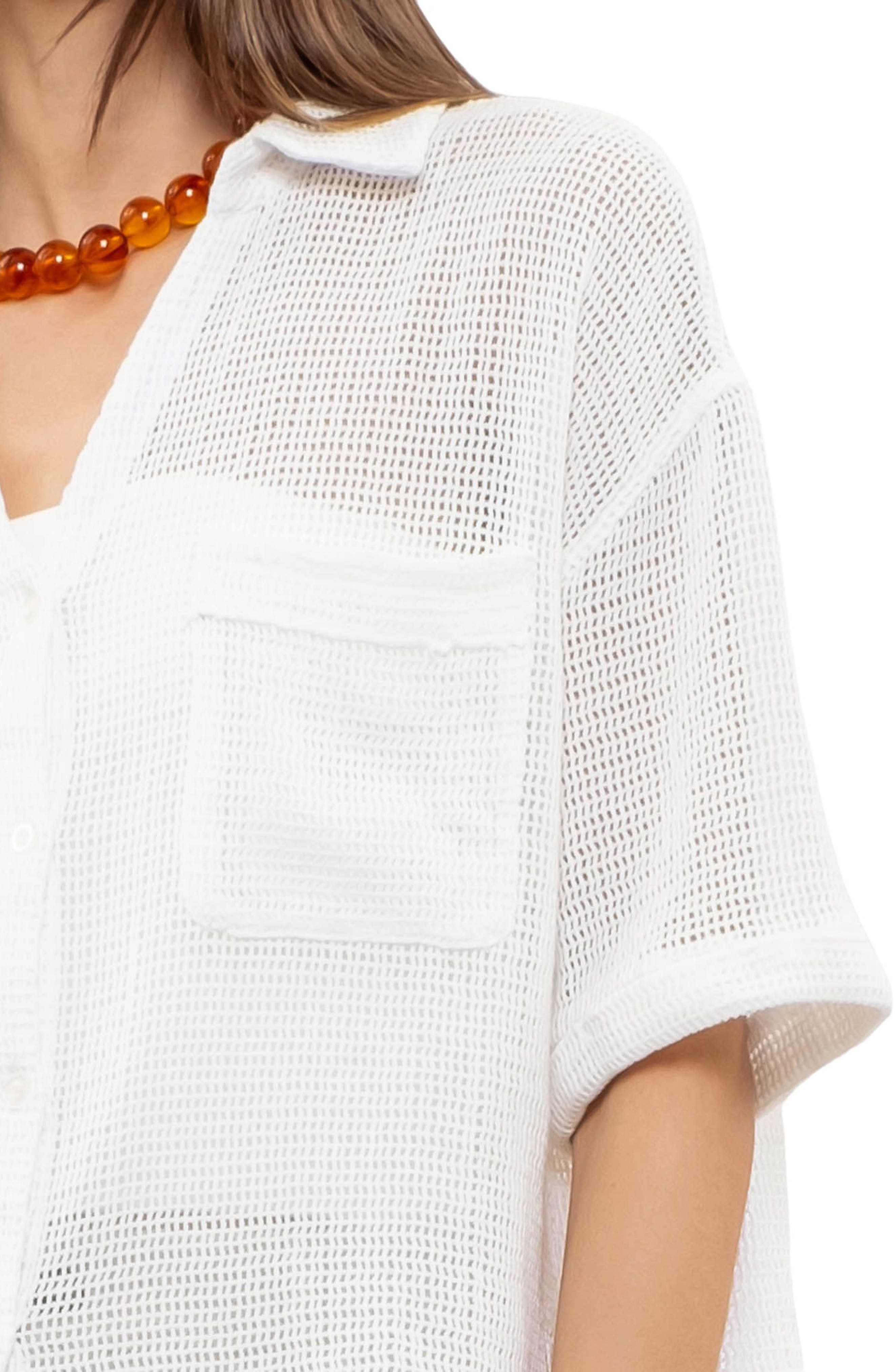 Blu Pepper Mesh Knit Sheer Button Front Top (Women) | Nordstromrack