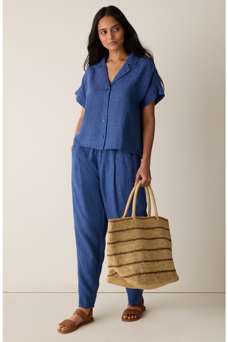 Notch Collar Organic Linen Button-Up Shirt, Alternate, color, DEEP DIVE