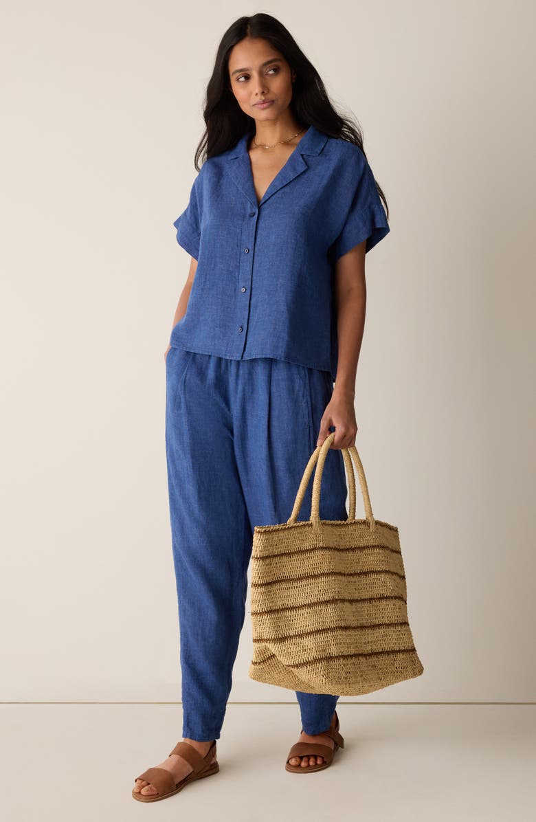 Eileen Fisher Notch Collar Organic Linen Button-Up Shirt, Alternate, color, Deep Dive