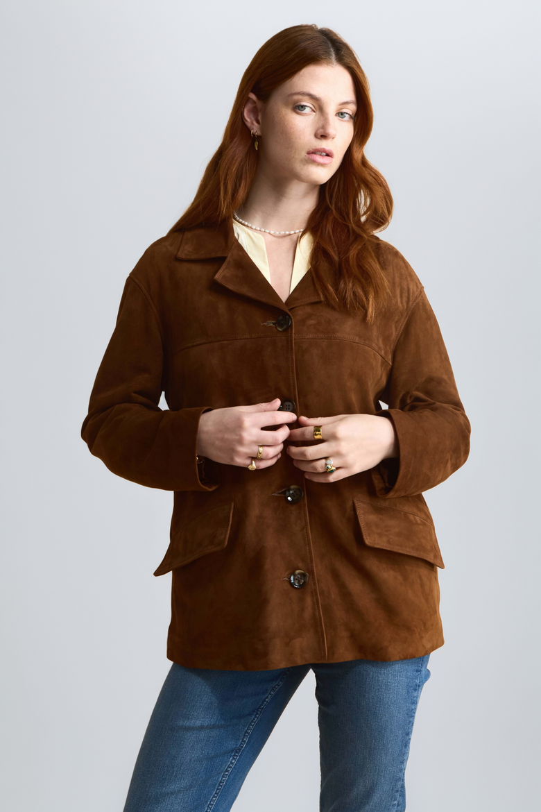 Dahlia Suede Shirt Jacket, Alternate, color, Brown