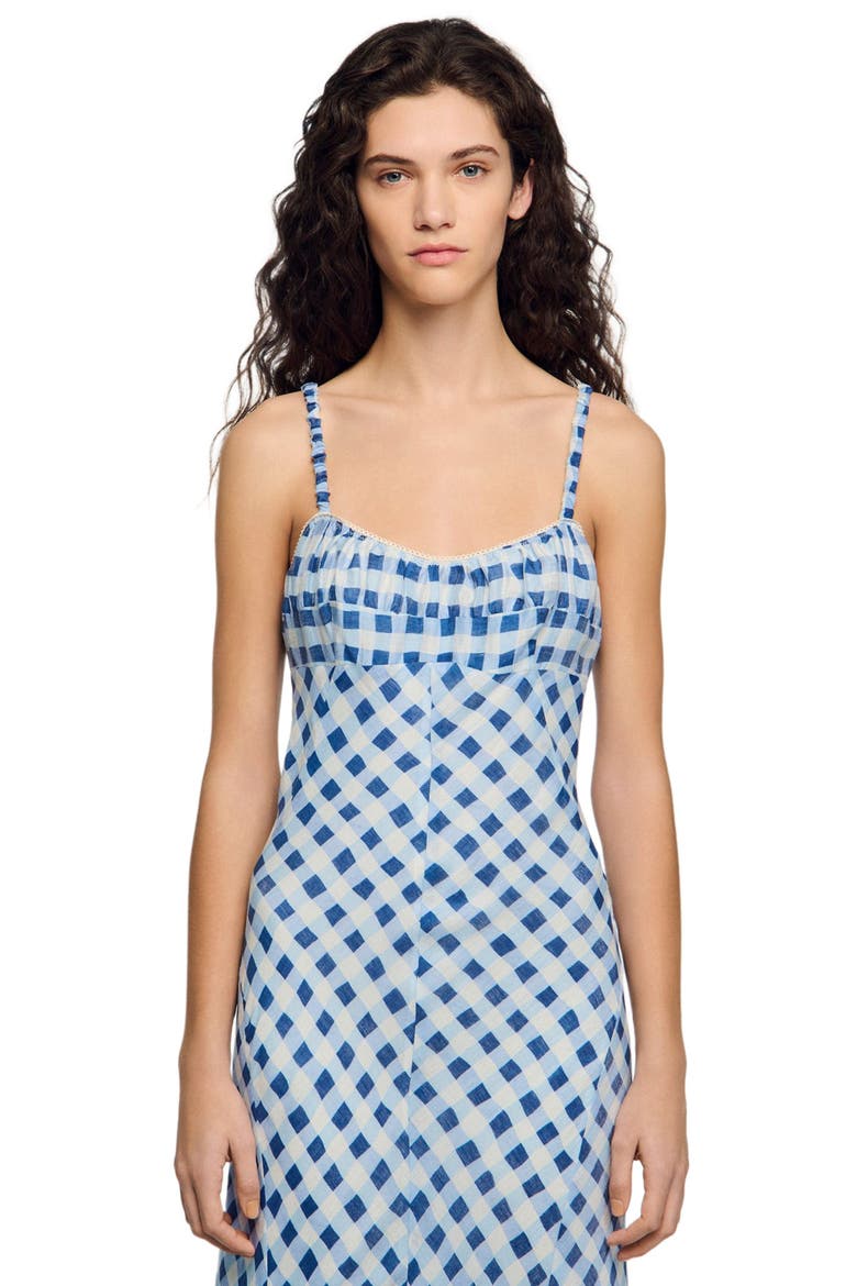 Gingham linen maxi dress, Alternate, color, Blu / white