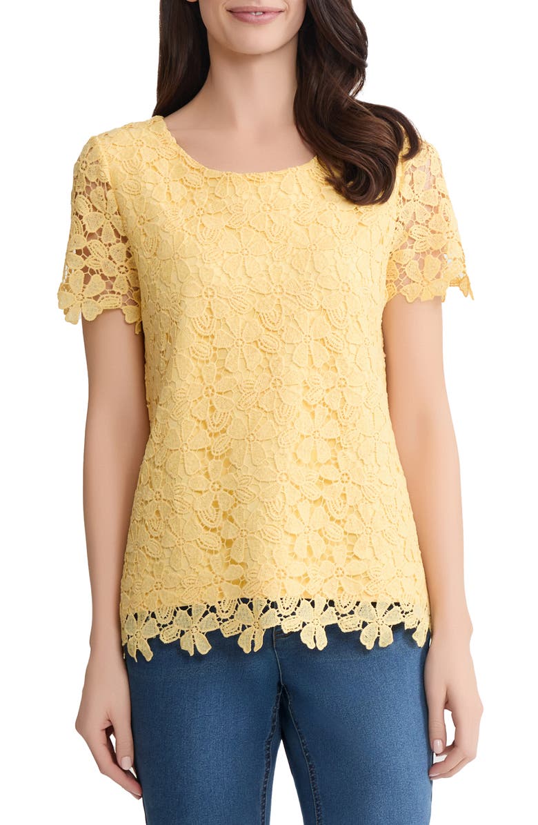 Jones New York Floral Lace Top, Main, color, Cornsilk