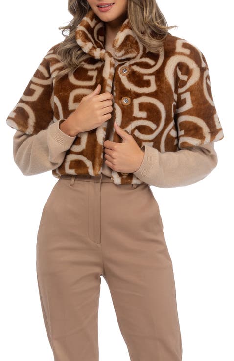 Reversible G Printed Genuine Shearling Bolero