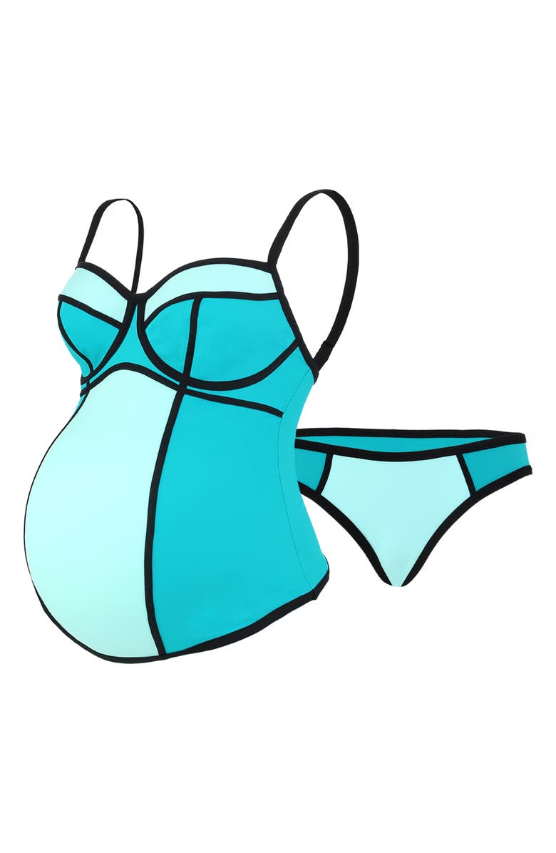 Cache Coeur Rosy Two-Piece Colorblock Maternity Tankini Swimsuit, Alternate, color, Mint