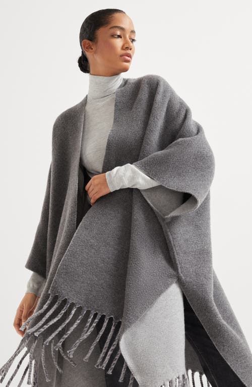 Brunello Cucinelli Wool-cashmere Fringed Poncho In Gray