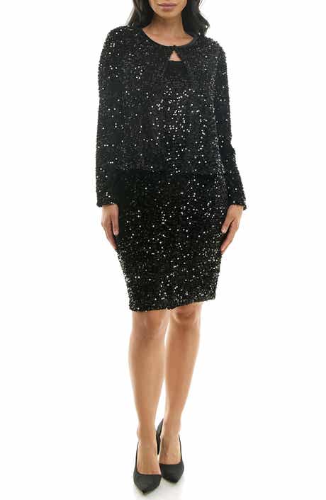 Nina Leonard Sequin Embellished Cocktail Dress with Jacket