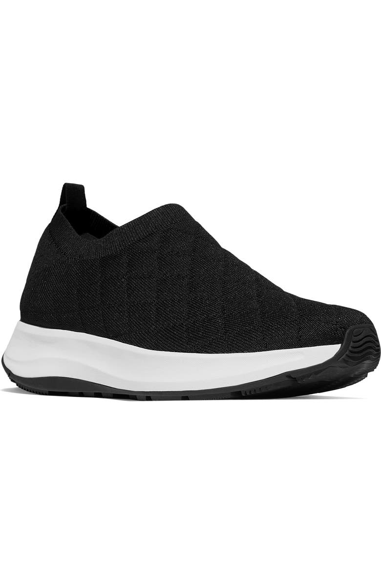 FitFlop F-Mode Flow Quilted Knit Sneaker, Main, color, Black