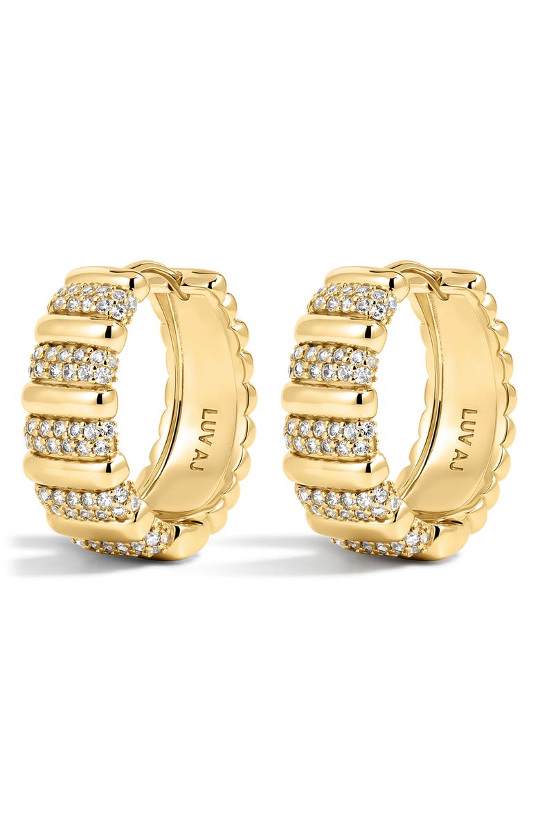 Luv AJ The Pavé Marbella Ridged Hoop Earrings, Main, color, Gold