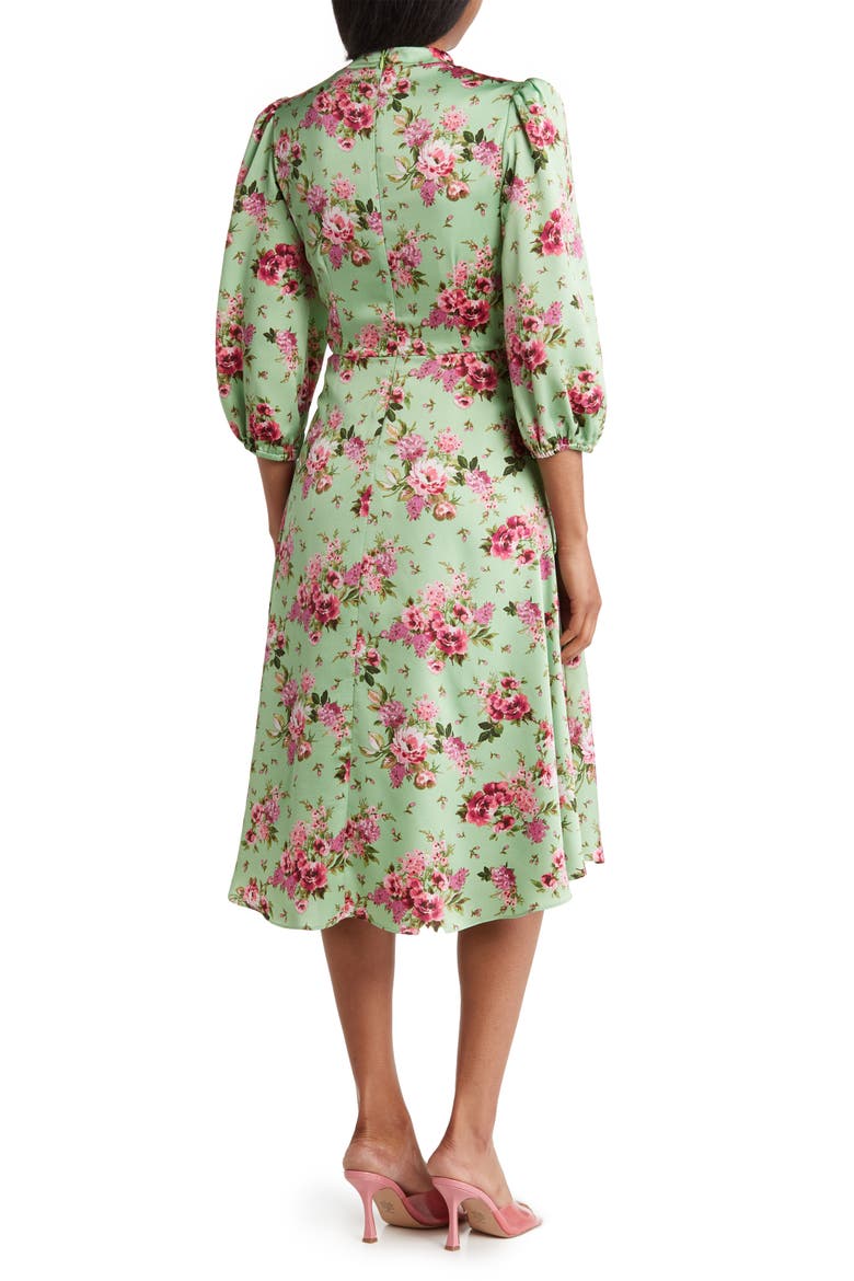 Floral Print Tie Front Long Sleeve Dress, Alternate, color, GREEN MULT