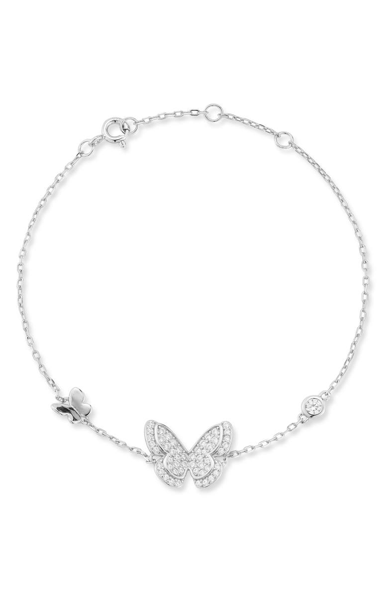 GLAZE JEWELRY Cubic Zirconia Butterfly Line Bracelet, Main, color, Silver